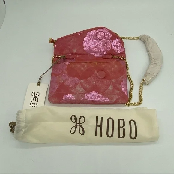 Hobo Daria Sunrise Floral suede leather Embossed Metallic Pink Flowers Crossbody - Picture 6 of 15